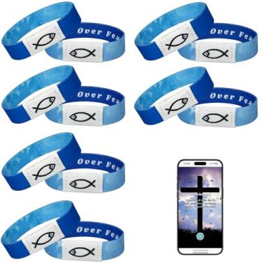 Imagem de 6 pulseiras diárias com versículo da Bíblia, pulseira Jesus Cristã com NFC Scan, pulseira vestível com versículos bíblicos, pulseira elástica cristã para mulheres, homens e adolescentes, One Size,