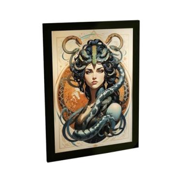Imagem de Quadro Decorativo BHARDO Medusa Ilustração Mitologia Grega, A4 24x34cm, Moldura Pinus, Papel Fotográfico Fosco