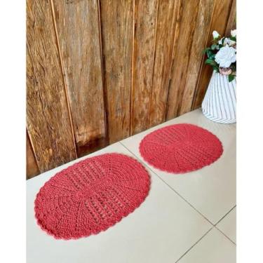 Imagem de Kit 2 Tapetes Oval P 55cm x 40cm Colorido Crochê Artesanal (Telha)
