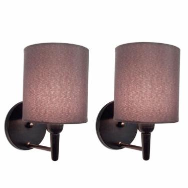 Imagem de Kit/2 Arandela Cilíndrica Md-2009 Base Preto Cúpula em Tecido 14x15cm Café - Bivolt