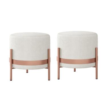 Imagem de Kit 2 Puffs Tecido Bouclé Cor Bege Base Metal Rosê Gold