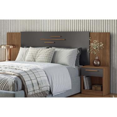 Imagem de Cabeceira Cama Box Madeirado Casal/Queen Loanda c/ 2 Mesas e 2 Gavetas Jatobá/Grafite - Santos Andirá