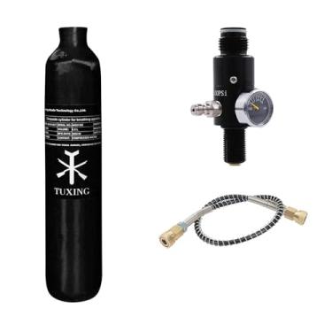 Imagem de TUXING Tanque de paintball PCP de fibra de carbono 4500psi 0,3L Aprovado pela CE, cilindro composto com válvula regulador de paintball, pressão de saída: 2200psi-M18*1,5