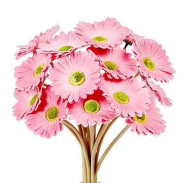Imagem de SITUMEIZI 15 peças de margaridas artificiais rosa gerbera, buquê de flores falsas de margaridas falsas, 38 cm para casamento, festa de noiva, decoração de cozinha