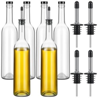 Imagem de Baderke Pacote com 6 garrafas de vidro de pescoço longo com despejador e tampas, garrafa de xarope de vinho de vidro transparente com bico para suco de licor, festa em casa, bar, acessórios de cozinha