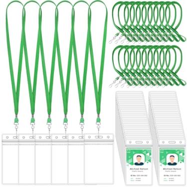 Imagem de Marspark Conjunto de 100 cordões de etiqueta de nome com porta-identidade, crachás de identificação transparentes, prendedor a granel, porta-cartões de plástico à prova d'água para adultos, crianças,