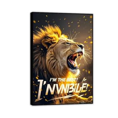 Imagem de Arte inspiradora de parede de escritório Sunshine Gold Frameden Lion King rugindo em tela pôsteres inspiradores de animais citações motivacionais imagens para decoração de parede de quarto masculino