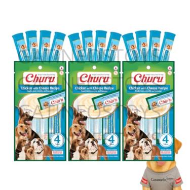Imagem de Petisco Para Cães Churu Ultra Premium Alimento Natural - Sachê Purê Saudável Churu Dog - Sabor Frango e Queijo - 12 tubos - 14g cada