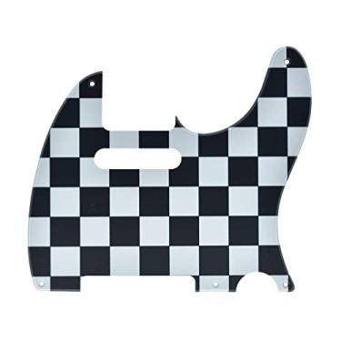 Imagem de Dopro Placa de rascunho de plástico com estampa 3D para guitarra Tele vintage de 5 furos para USA/Mexican FD Telecaster Preto/Branco Grid