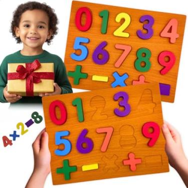Imagem de Kit Brinquedo Educativo Infantil 2 Jogos de Madeira Alfabeto Números Pedagógico Alfabetização Coordenação Motora Escola Creche Presente Natal Dia das Crianças Menino Menina 3 6 Anos (Números e Sinais)