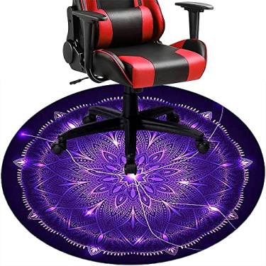 Imagem de Tapete de cadeira de mesa mandala, textura estilo mandala, tapete de cadeira de mesa para piso de madeira de escritório em casa, protetor de piso de pilha baixa, redondo 119 cm