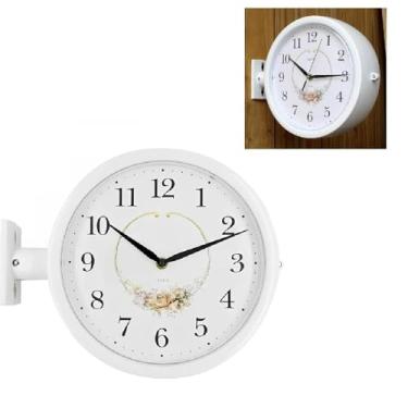 Imagem de RELOGIO DE PAREDE DECORATIVO DUPLA FACE VINTAGE RETRO BRANCO ELEGANTE ANALÓGICO