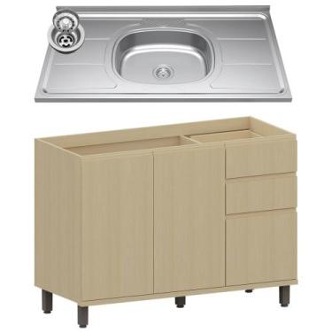 Imagem de Balcão de Cozinha Com Pia Inox 120cm Pierre Carvalho L01 - Mpozenato, 