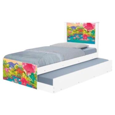 Imagem de Bicama Juvenil com Cabeceira Adesivada Dinossauros Coloridos - Kids Mo