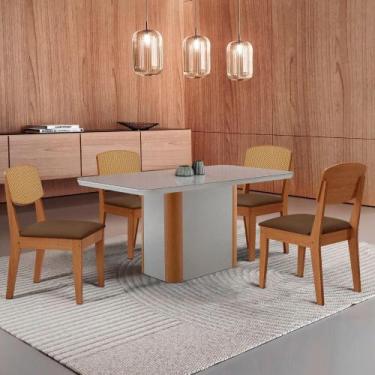 Imagem de Mesa De Jantar Isadora 120cm Tampo Mdf Vidro Com 4 Cadeiras Veludo Mar