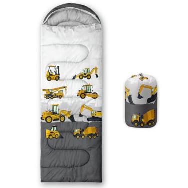 Imagem de QOOMO Sacos de dormir impressos em escavadeira de construção, clima quente e frio, leve, sacos de dormir impermeáveis para adultos e crianças, viagens e ao ar livre, equipamentos de acampamento