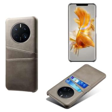 Imagem de Capas Compatível com HUAWEI MATE 50 Pro,Caso de couro PU-Tampa de telefone a prova de choque com 2 slots de cartão,Proteção anti-impressão digital e anti-gota-Grey