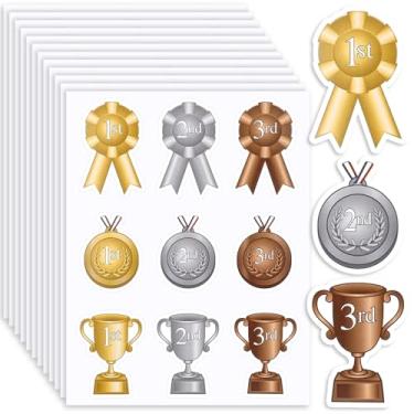 Imagem de AmazingSpark 108 Pcs Assorted Award Ribbon Stickers Self Adhesive Gold Silver Bronze Medals Classic Trophy Rosette 1st 2nd 3rd Place Recognition Achievement Award Stickers for Classroom School Diploma