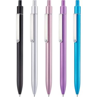 Imagem de LINFANC 5 canetas esferográficas de gel, barril de metal, ponta média, 0,7 mm, secagem rápida, tinta preta, canetas fofas para diário, caneta de gel de escrita suave, material escolar fofo, material