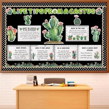 Imagem de party greeting Conjunto de quadro de avisos de cacto, decorações motivacionais para sala de aula, vegetação, recortes de papel suculento, borda de quadro de avisos para decoração de porta de parede de