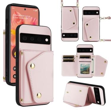 Imagem de Dibosom Capa carteira de luxo para Google Pixel 6 com 5 compartimentos para cartões, fina e fina e alça de ombro, suporte de cartão de crédito de couro PU, acessórios para celular para Pixel6 Pixle
