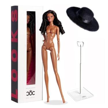 Imagem de Boneca Fashion De Pele Preta De 32cm Com Suporte Chapéu De Lã Na Moda 