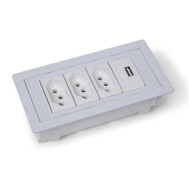Imagem de Caixa Regua Tomada De Embutir 3 Tomadas 1 Usb Charger - Branca
