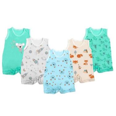Imagem de Kit 5 Pçs Macaquinho Bebê Regata Estampado Enxoval Verão - Koala Baby,