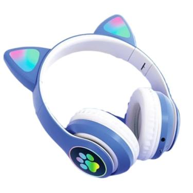 Imagem de Fone de Ouvido Bluetooth Infantil Orelha Gatinho RGB Luz LED Dobrável Sem Fio