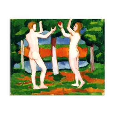 Imagem de SDYJ6GSW Impressão August Macke Pintura Adão e Eva Pôster Expressionismo Arte de Parede Famosa Reproduções de Pintura para Sala de Estar Decoração de Casa 80 x 60 cm (78.7x61.0 cm) Sem Moldura