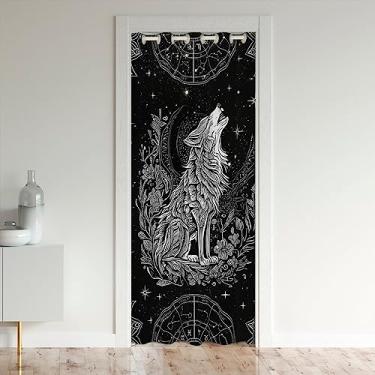 Imagem de Cortina de porta exótica misteriosa Bohemian Lotus 106,7 cm L x 213,4 cm C Constelação céu estrelado lua cortina blackout para armário porta lobo cortina tapeçaria para corredor sala de estar
