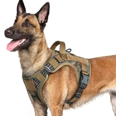 Imagem de rabbitgoo Peitoral para cães grandes, antipuxão, colete tático para cães de serviço com alça molle e controle, peitoral militar ajustável e refletivo para facilitar a caminhada e treinamento,