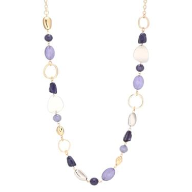 Imagem de Dazylleco Colar longo com contas douradas/ouro rosa para mulheres, grosso, longo, com contas de resina, moda, suéter, corrente, bijuteria, presentes, Resina, Sem Pedra Preciosa