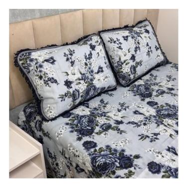 Imagem de Jogo de Colcha Casal Box Linhão com Franja e Fronhas Algodão – Cobre Leito Estampado Dupla Face, Macio e Durável(MODELO - 11)