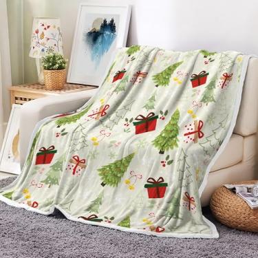 Imagem de Cobertor de Natal, cobertor rústico vintage abstrato de pinheiro, floco de neve, estampa vintage, cobertor de inverno para crianças, para escritório, sofá-cama, sofá, viagem, 127 x 152 cm