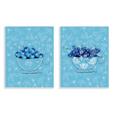 Imagem de Stupell Industries Conjunto de arte de placa de parede de 2 peças Blue Fruits Teacups por Susan Lugar, 35,5 x 28,5 cm