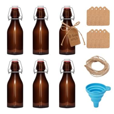 Imagem de 2 garrafas de cerveja âmbar quadradas de 250 ml com tampas flip, garrafa de vidro de 250 ml com tampa giratória para tampas herméticas, kombucha para fermentação e fermentação caseira, extrato de
