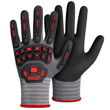 Imagem de KAYGO Luvas de trabalho de redução de impacto para homens, 3 pares de luvas de segurança TPR KG18N revestidas com microespuma, nylon de malha sem costura, ideal para uso geral, GG