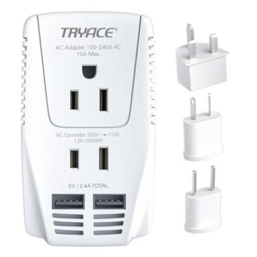 Imagem de Conversor de tensão TryAce 2000W 220V a 110V com 2 USB e plugues
