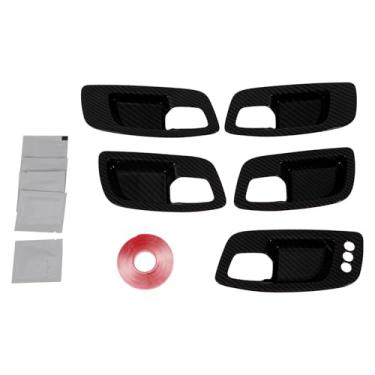 Imagem de Hihaha Acabamento da tampa da tigela da maçaneta da porta interior para Dodge Charger 2011-2021 Maçaneta interna acabamento de moldura de fibra de carbono ABS preto 5 peças
