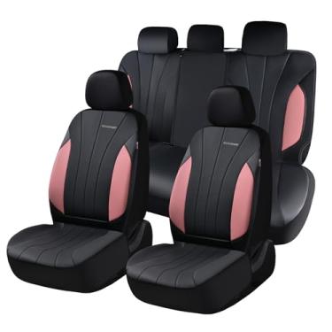 Imagem de Coverado Capas de assento de carro, conjunto completo de capas de assento de luxo, protetores de assento de carro de couro impermeável, capas de assento automotivas rosa ajuste universal para SUVs