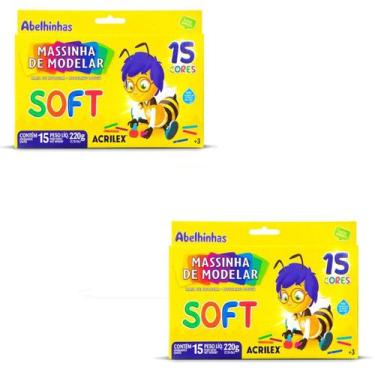 Imagem de Massinha de Modelar Acrilex 15 Cores 220g Kit 2 Unidades, N/A, Diversa