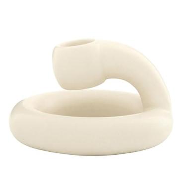 Imagem de 47th & Main Castiçais cônicos para castiçais, porta-velas decorativas de cerâmica minimalista Cobra para mesa de jantar, 10,8 cm de diâmetro x 7,6 cm de altura, branco