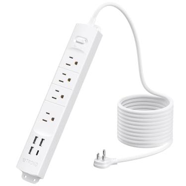 Imagem de TROND Extensão com protetor contra picos de tensão USB, tomada plana ultrafina, tira multicontactos 4 saídas CA, cabo de extensão de 10 pés, 1625 W, 3 USB A e 1 tipo C, montagem na parede de 1440J