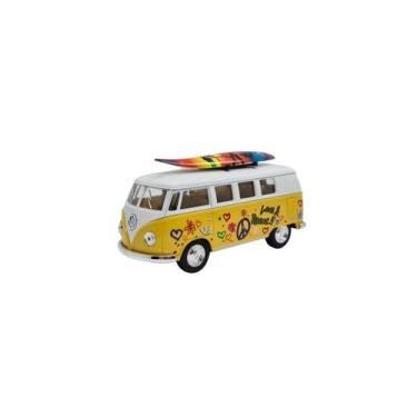 Imagem de Miniatura Volkswagen Kombi 1962 Paz Amor Surf Amarelo 1:32 - Kinsmart