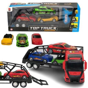 Imagem de Brinquedo Caminhão Cegonha Grande VM Infantil + 3 Carrinhos - Bs Toys