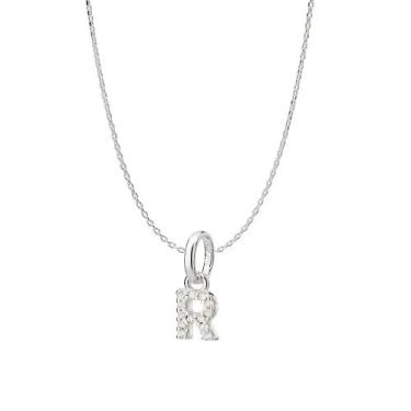 Imagem de Colar Rommanel Prata 925 Elo Cadeado 42cm Letra R Zircônias