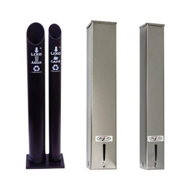 Imagem de Kit 1 Coletor Duplo Água/Café + 1 Dispenser Quadrado 200ml Inox + 1 Di