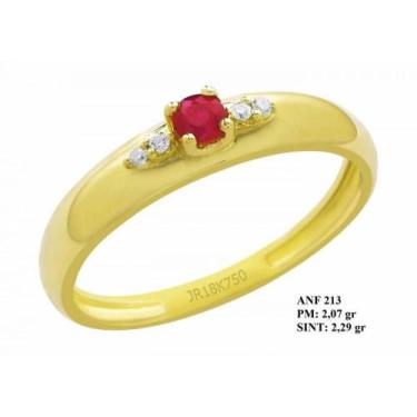 Imagem de Anel de Formatura Vitória em Ouro 18k Amarelo Pedra Central Rubi e Bri