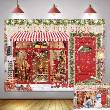 Imagem de Pano de fundo vermelho para fotografia de Natal, loja de brinquedos do Papai Noel, janela de Natal, casa de doces, decoração de banner, decoração de banner, adereços de estúdio fotográfico (20 x 15 cm